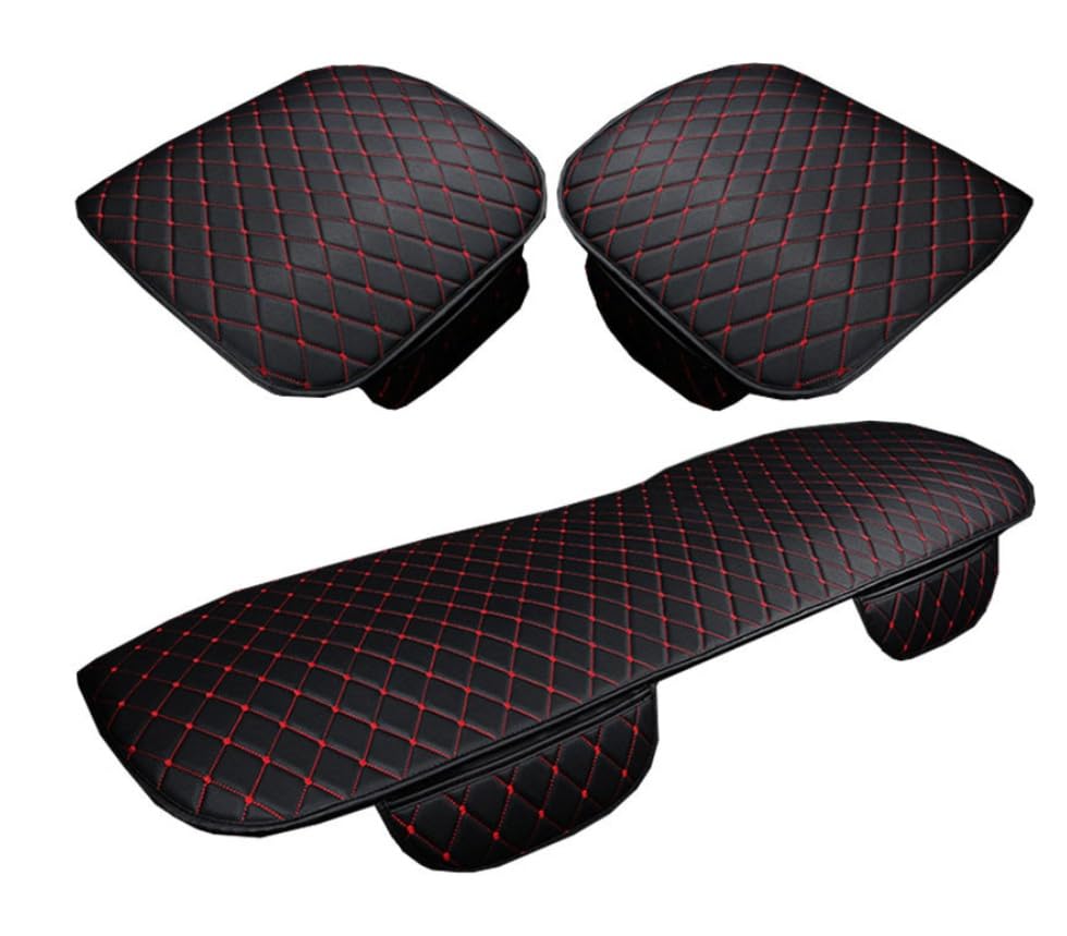 World Imp Motor PU Leather Car Seat Cover Set for Front and Rear Easy 2 Front Seats 1 Rear Breathable Bamboo Charcoal with Red 3-Piece Seats,