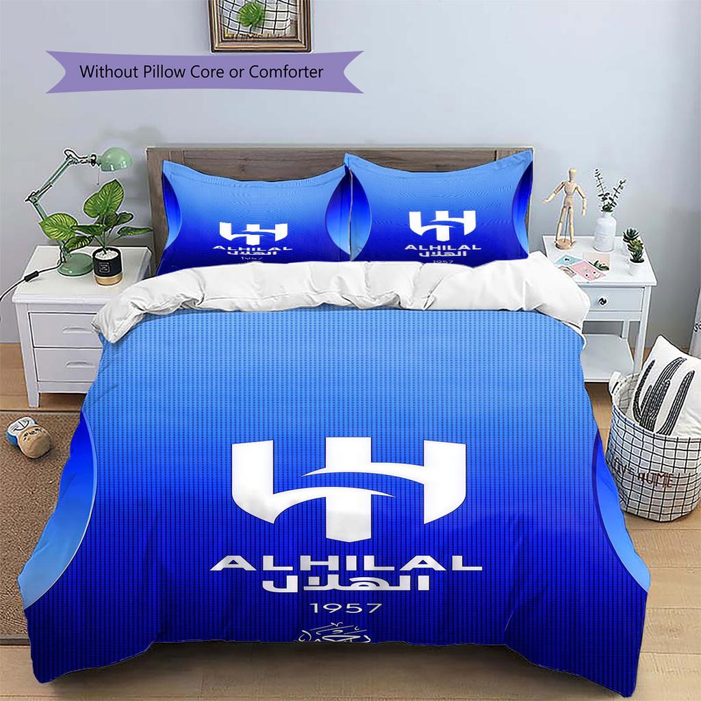 Al-Hilal Saudi FC Pattern Bedding,Quilt Set Quilt Cover Pillowcase Home Birthday Gift(1 * duvet cover + 2 * pillowcase, without core)