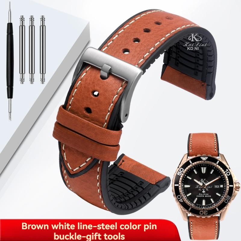 Italy Genuine Leather Skin Watchband For Any Brand Watch Soft Waterproof Rubber Bottom Strap Men Bracelet 19mm 20mm 21 22mm 23mm