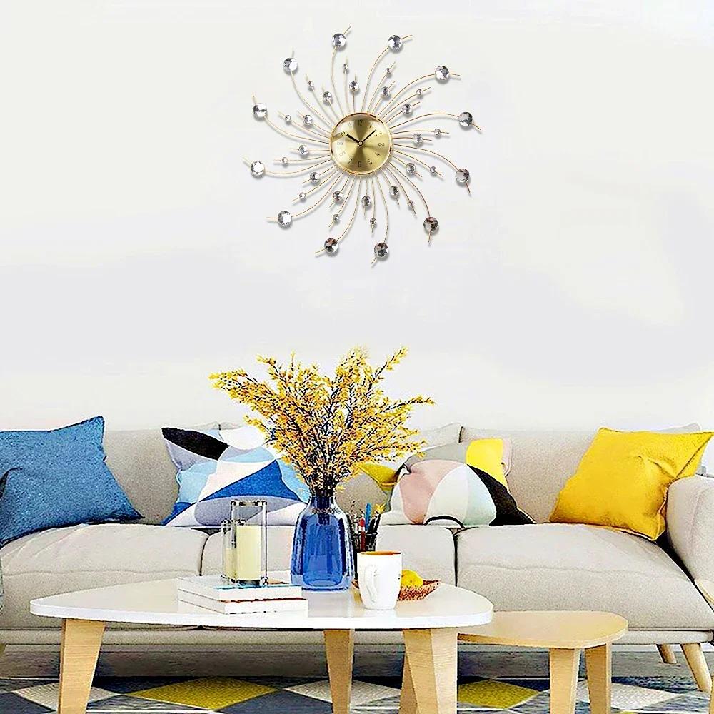 Luxury Design Large Wall Clock Diamond Metal Art Clock Duvar Saati Murale Reloj Mural Morden Design For Home Decoration K3X7D4
