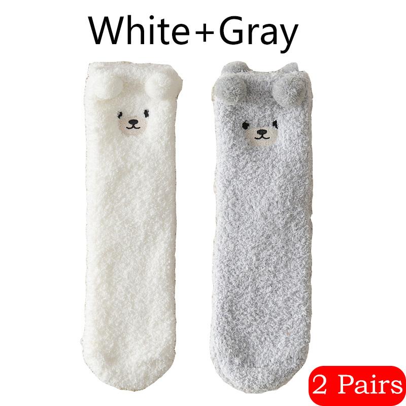 2 Pairs Coral Velvet Women's Socks Bear Thicken Plush Warm Sleep Fluffy Socks Cute Cartoon Lovely Floor Fleece Fuzzy Sock Winter