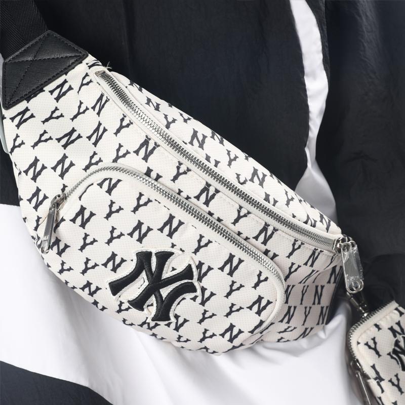 New MLB Monogram Collection Polyester Combo Bag Fanny Pack Regular Unisex Black White 3AHSM012N-50CRD