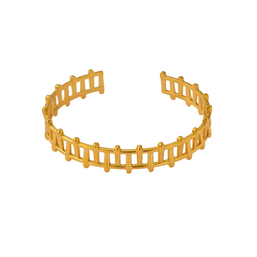 Classic Elegant Flowers Patchwork Cuff Bracelet Gold Color Stainless Steel Delicate Adjustable Open Geometric Bracelet Jewelry