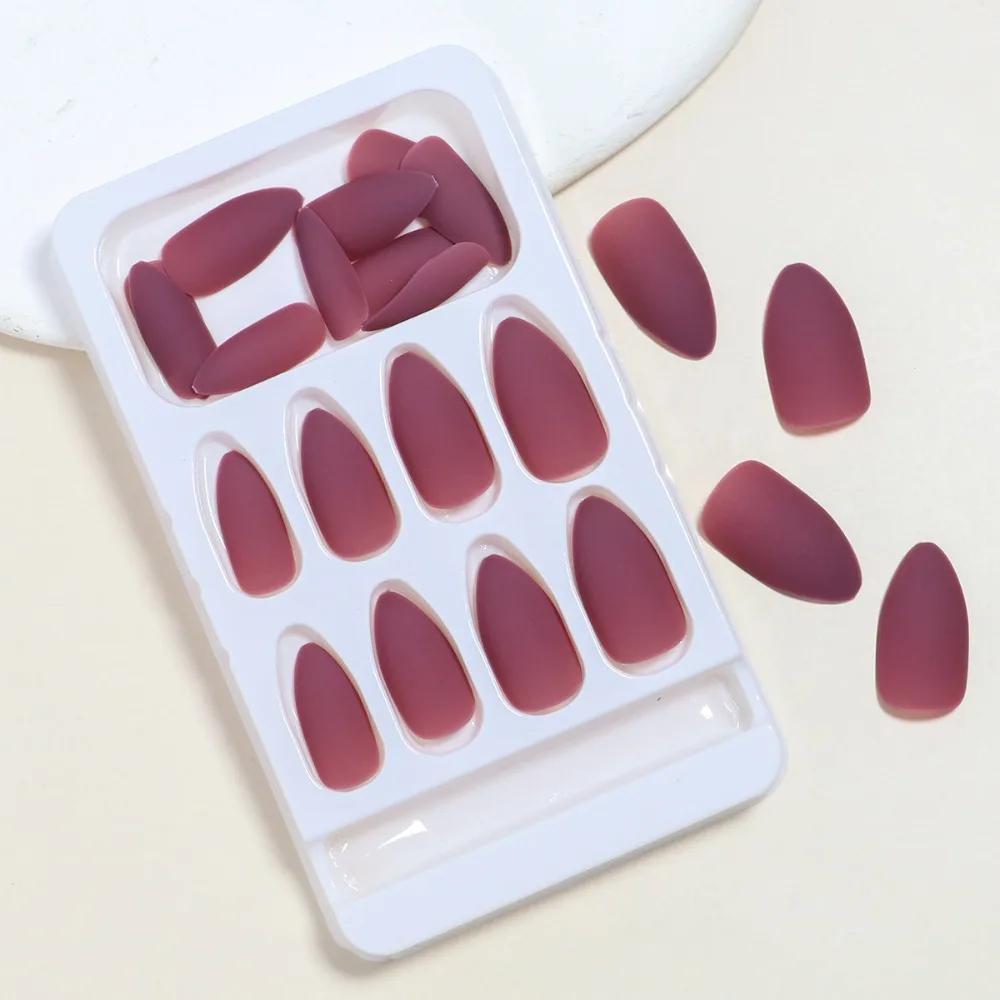 Waterproof Wearable Manicure Almond Fake Nails Pointed Head Matte style False Nail Full Cover Nail Tips Girl