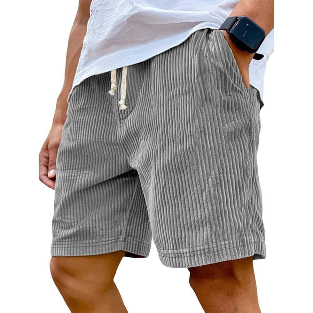 Men Vintage Logo Embroidered Corduroy Drawstring Loose Casual Fashion Shorts Soft Breathable Daily Outdoor Bottoms