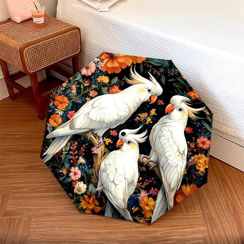 

1 PC Automatic Folding Umbrella - Cockatoos Pattern, Portable & Foldable Design with 8 Ribs, Christmas Birthday Gifts