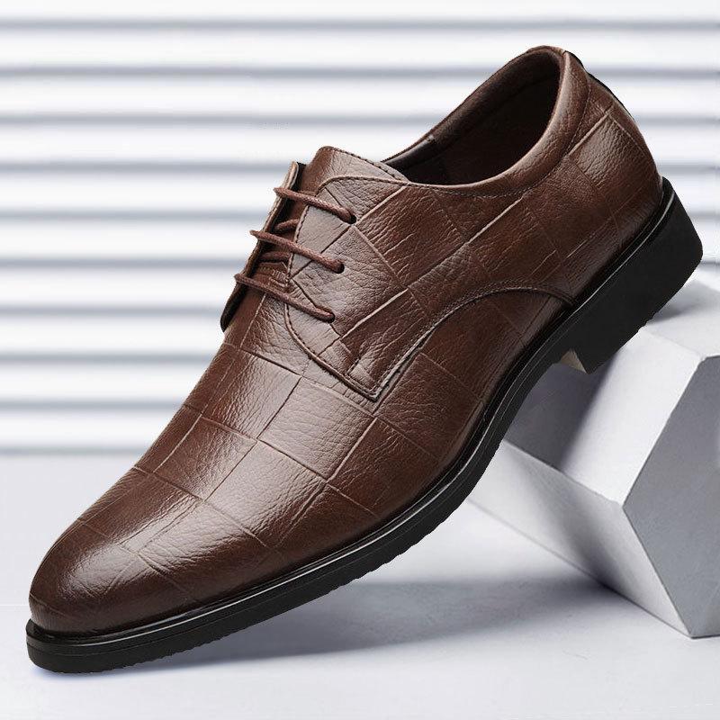 Men's Versatile Plaid Leather Business Shoes - Formal, Plus Size, Casual, Wedding