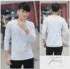 Men's Korean Style V-neck Two-Button Long-Sleeve Slim-Fit Cotton T-Shirt