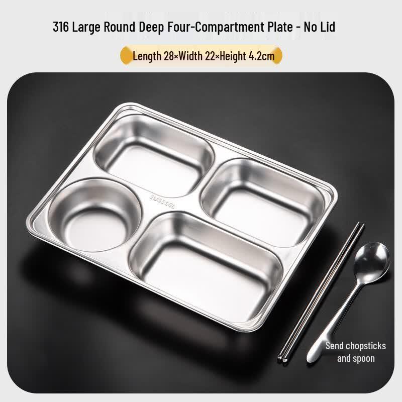 RuHan 316 Stainless Steel Deep Round 4-Compartment Meal Tray