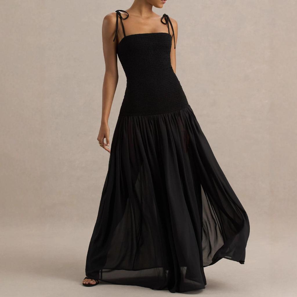 2026 Spring Women's Sleeveless Pleated Mesh Dress with Spaghetti Straps