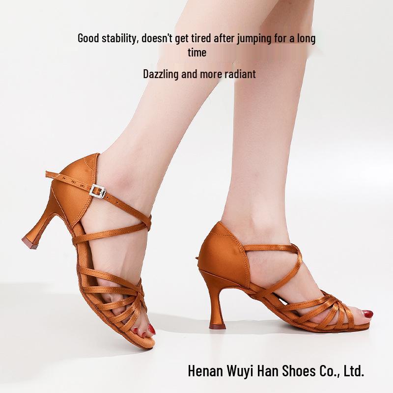 Silk Professional Latin Dance Shoes for Adults - Soft Sole, Medium High Heel, Ideal for Competition and Practice