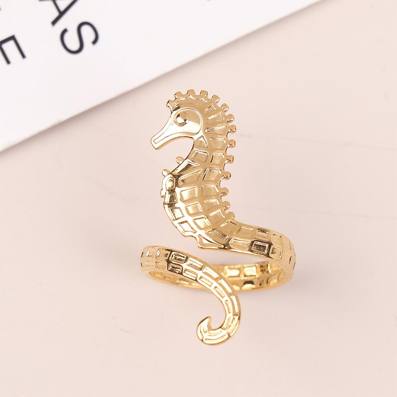 

Море Пляж Нержавеющая сталь Дизайн морского конька Открытое кольцо Легкий Уютный Женский Шарм Pvd Покрытие Водонепроницаемый Стильный Ювелирный Подарок золотой
