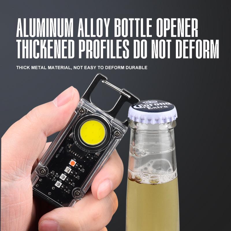 Portable COB LED Work Light, Multi-Color Keychain Flashlight with Magnet, UV Light & Bottle Opener