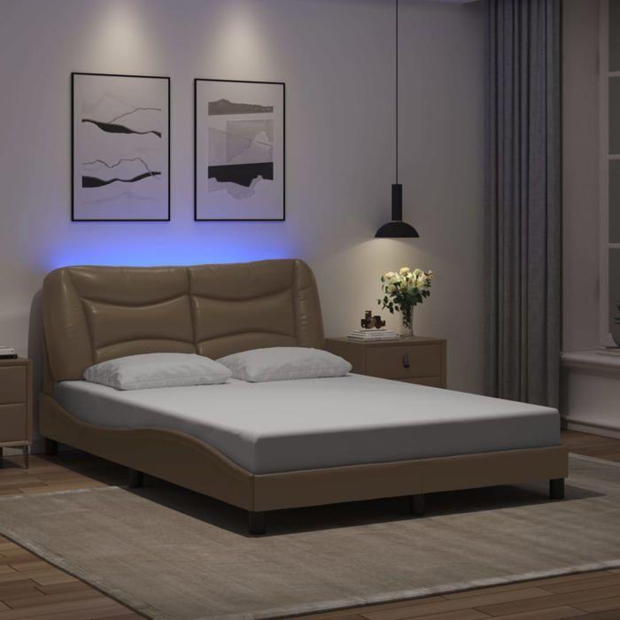 VidaXL Cadre de Lit avec Lumières LED, Lit Rembourré, Lit Double, Lit Adulte de Chambre à Coucher Intérieur, Moderne, 3213931