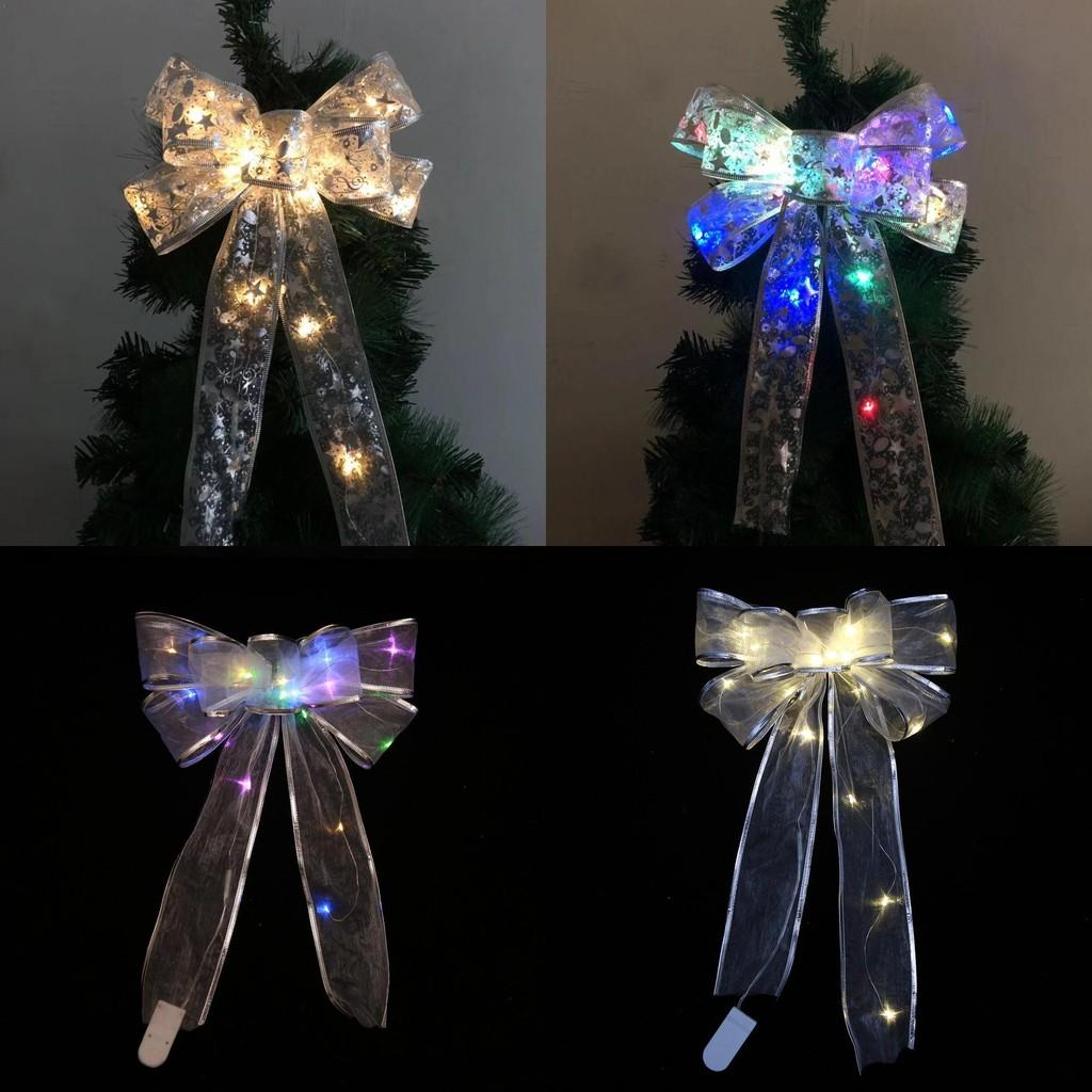 Stylish Silver Large Christmas Bow Decoration With Multicolored And Warm Light Choices