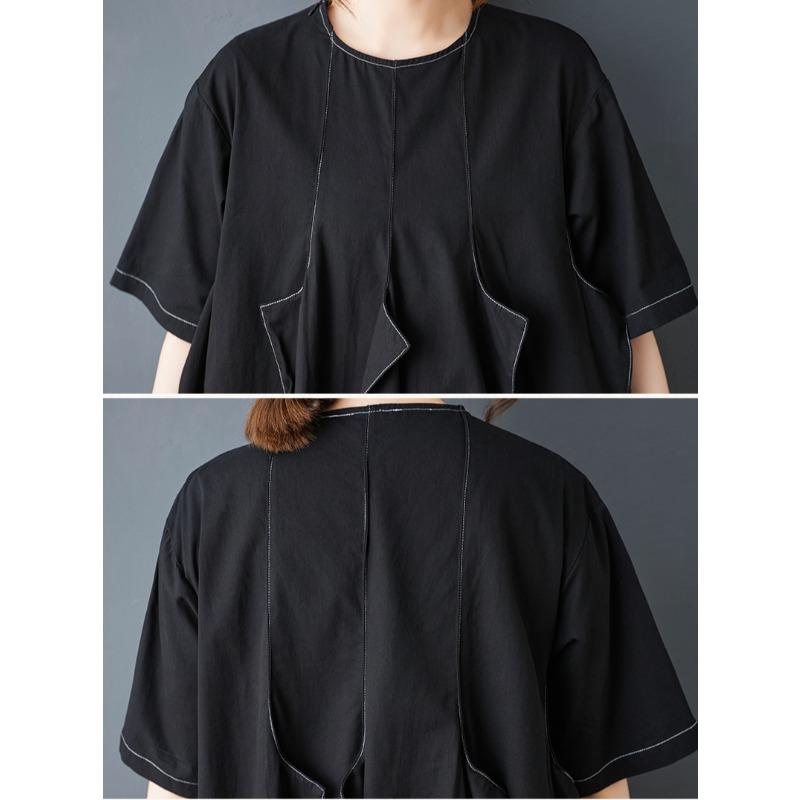 Dimanaf New 2025 Plus Size Summer Dress Women Basic Black Casual Short Sleeve Dress Loose Long Dress