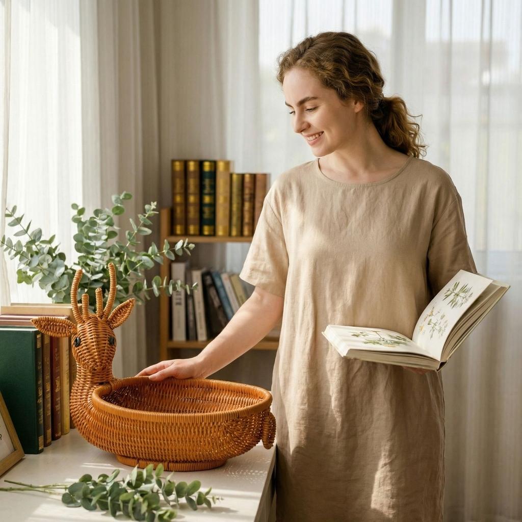 Handgeweven Rotan Mand met Dierenvorm Ontwerp Decoratieve Opberg Organizer voor Huis Kantoor Keuken Gebruik