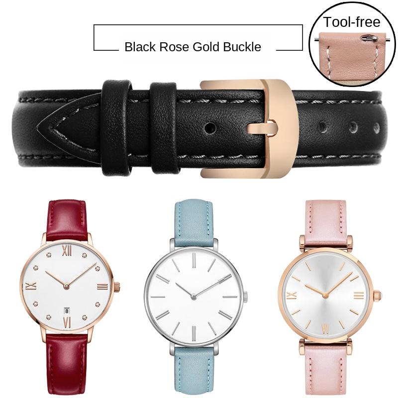 10 12mm 14mm 15mm 16mm 18m Quick Release Strap Women Genuine Leather White Red Pink Blue Cowhide Watch Band Bracelet Accessories