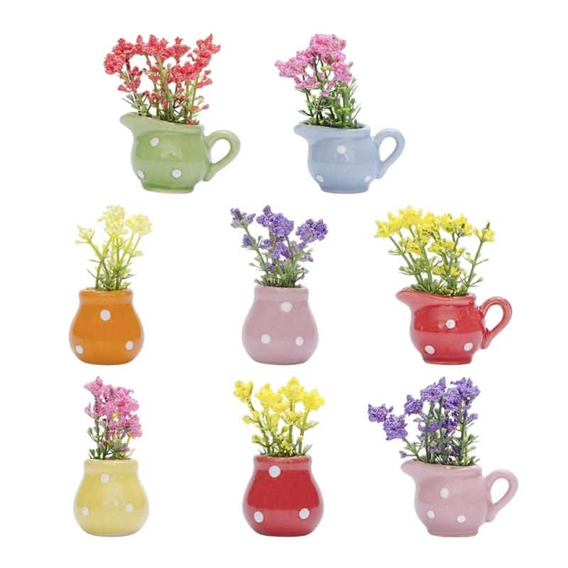 

Cute Dot Print Ceramics Flower Pots Vases Refrigerator Magnets Set of 8 Funny Home Decors for Whiteboards Locker Cabinet