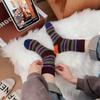 Retro Color-blocking Striped Mink Fleece Socks for Women, Mid-calf Socks for Autumn and Winter, Fleece and Thickened Couple's Long Socks