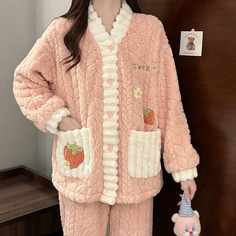 Women's Winter Coral Fleece Pajama Set - Sweet & Thickened Flannel Homeware.