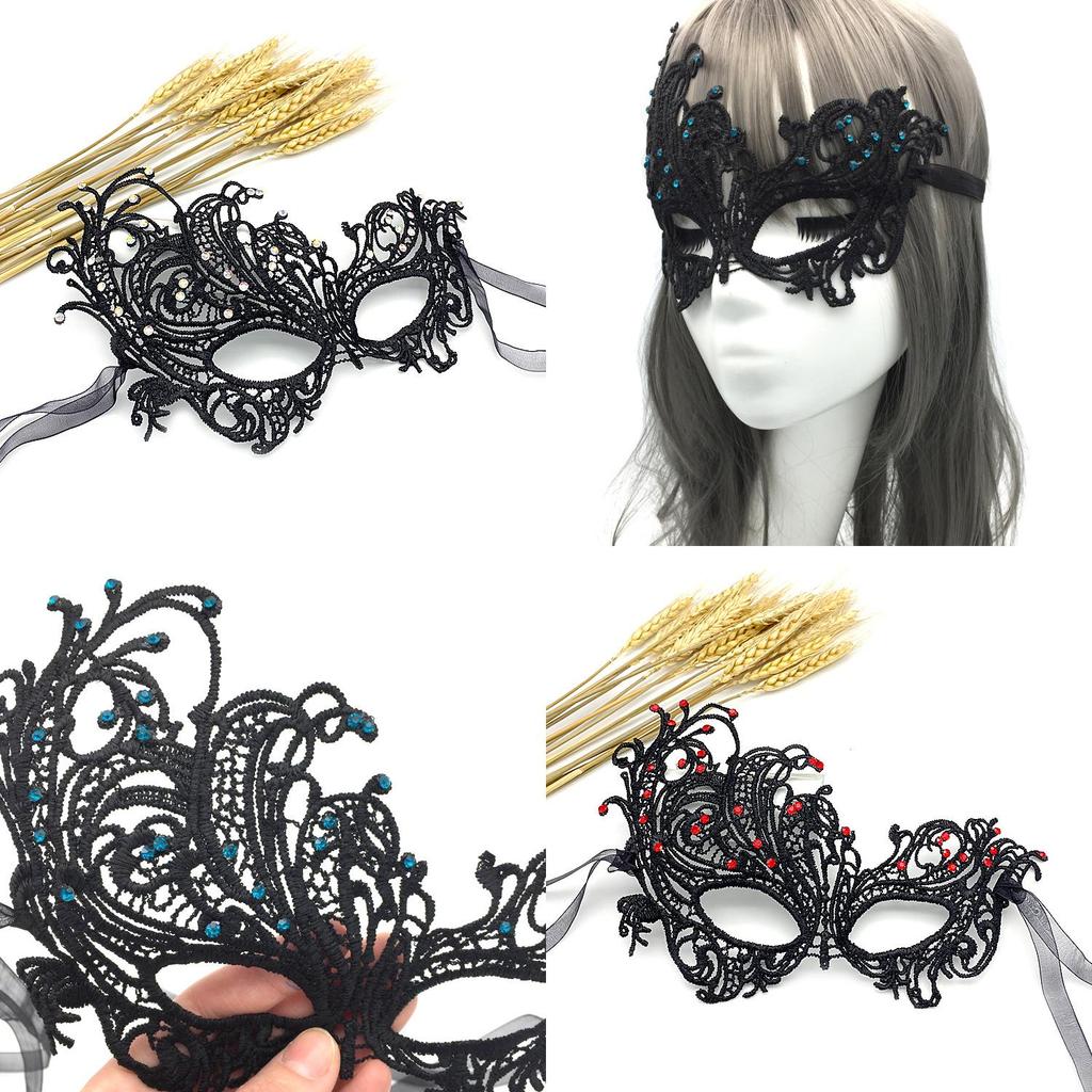 Princess Lace Halloween Costume Mask With Rhinestones For Themed Parties And Cosplay