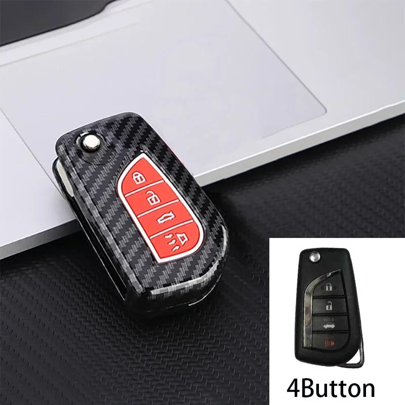 Carbon Fiber Car Flip Key Case Cover Shell Fob For Toyota Hilux Yaris RAV4 Corolla Avensis Aygo Verso Scion TC Auris Accessories