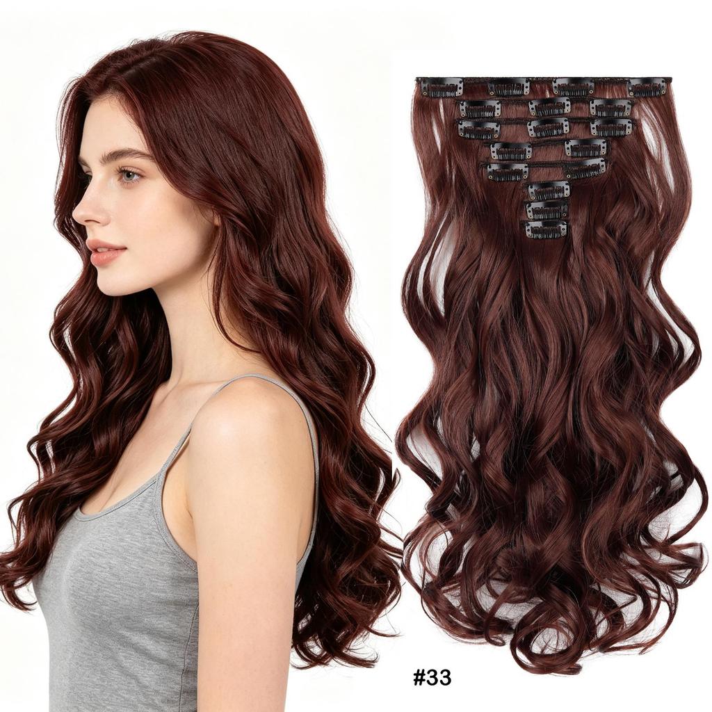 Set Completo 8 Pezzi 17 Clip Estensioni Capelli Sintetici Ondulati 20 Pollici Set Capelli Clip-on Opachi Multicolore