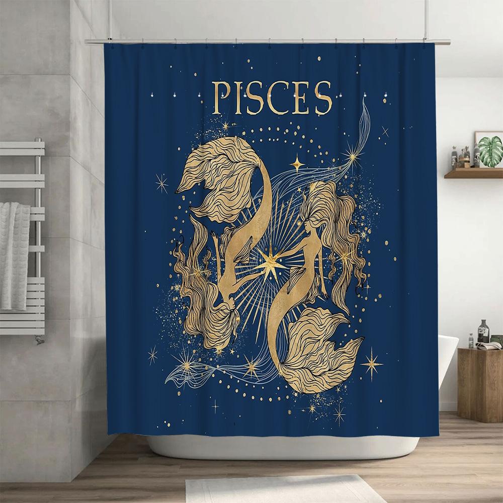 Zodiac Pisces Shower Curtain Celestial Starfish Pattern Bathroom Decor Ocean Theme Home Decor Artistic Wall Hanging Tapestry