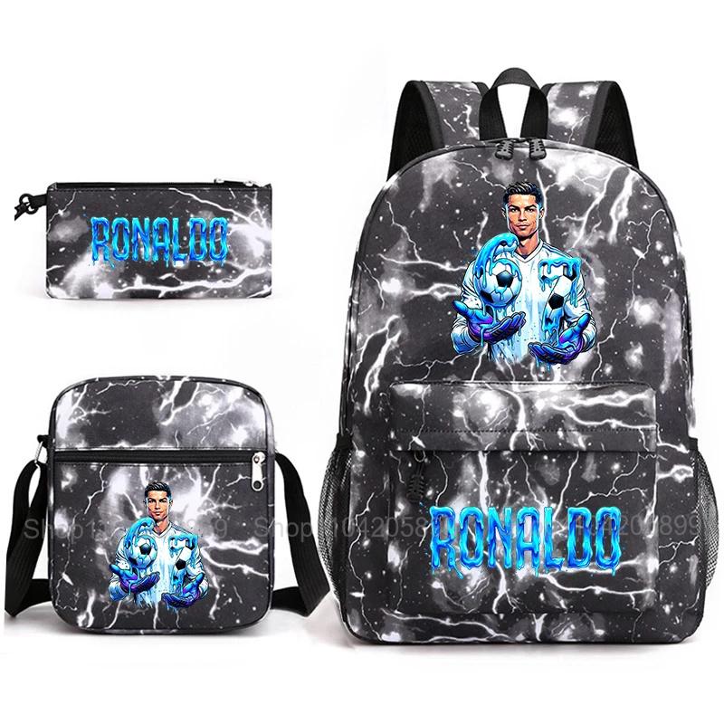 CR7 Ronaldo Backpack Football 67 Print School Bag With Shoulder Bag & Pencil Case For Student Boys Gift Daily Travel Rucksack