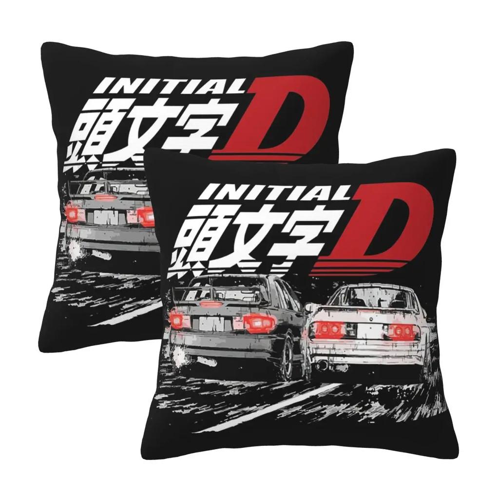 Initial D 2 Pcs Square Pillowcase Pillow Cover Cushion Zip Decorative Comfort Throw Pillow For Home Sofa