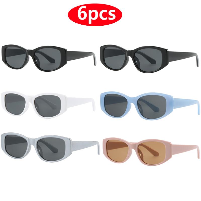 6pcs Small Square Retro Sunglasses Women Men UV400 Trendy Rectangle Sun Glasses