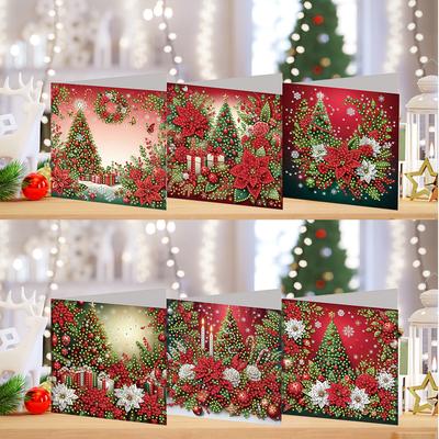 6PCS DIY Rhinestone Diamond Art Mosaic Postcards Xmas Theme Diamond Art Greeting Cards Creative Birthday & Thanksgiving Card Kit