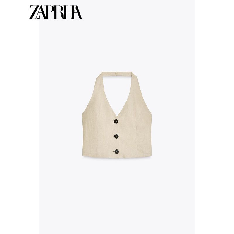 Zaprha 2025 New Arrival Hot Sexy Linen Blend Halterneck Sleeveless Elegant Casual Tops 3207939