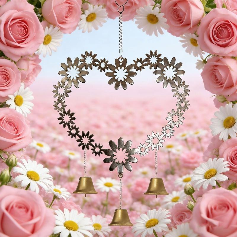 Elegant Love Wind Chimes For Exterior Decoration Displaying Iron Floral Heart Shape Wind bells Valentines Day Gift