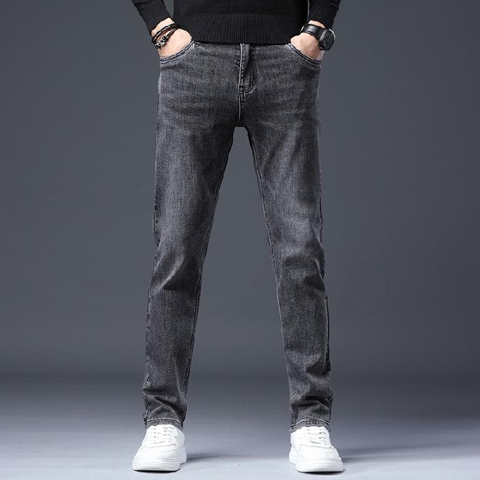 2024 Podzimní A Zimní Nové Teplé A Plyšové Silné Rovné Nohy Elastické Džíny Pro Mužskou Mládež Rovné Nohy Pánské Džíny Trend
