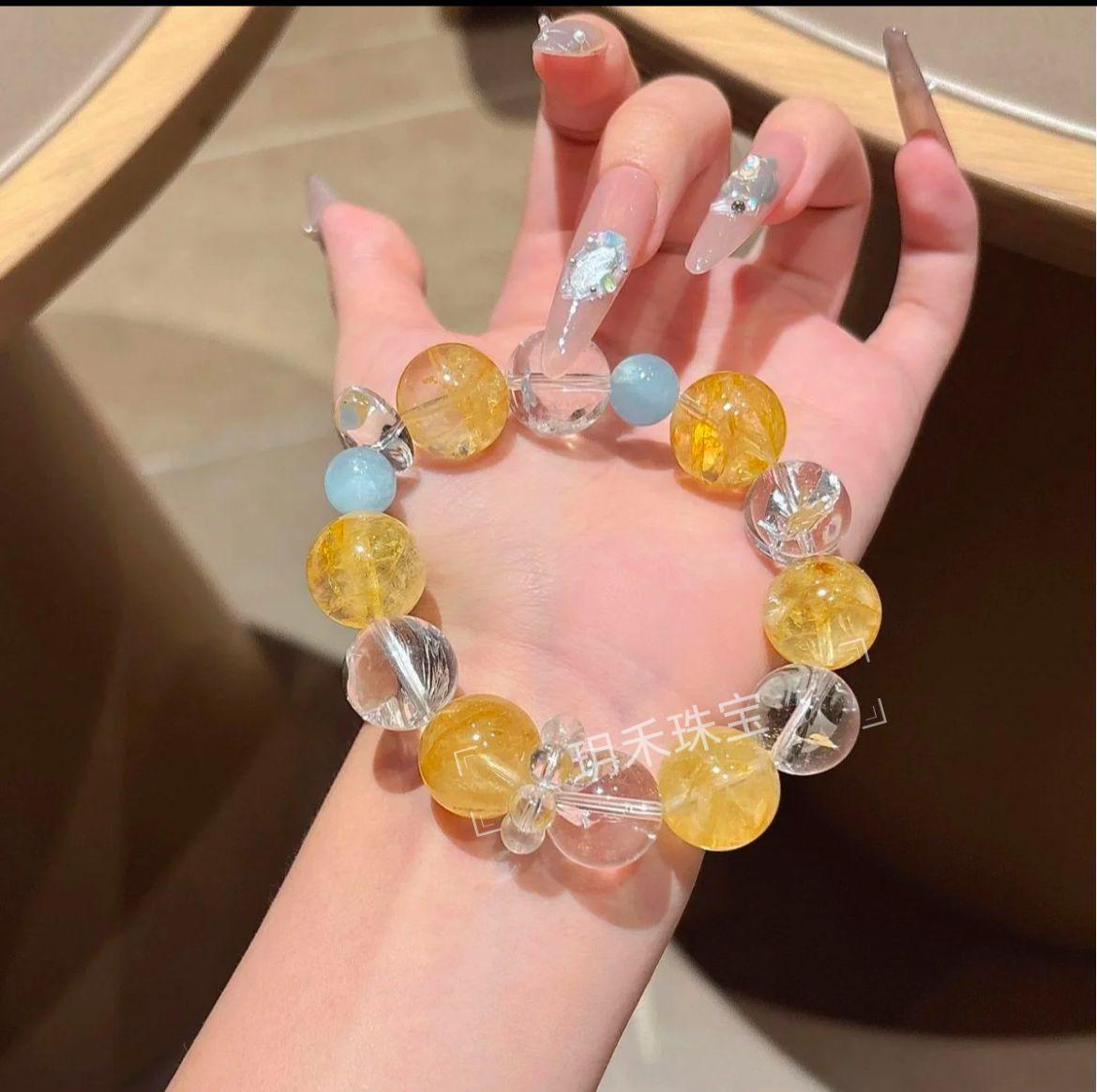 Натуральный разноцветный энергетический кристалл аквамариновый браслет - Оригинальный дизайн