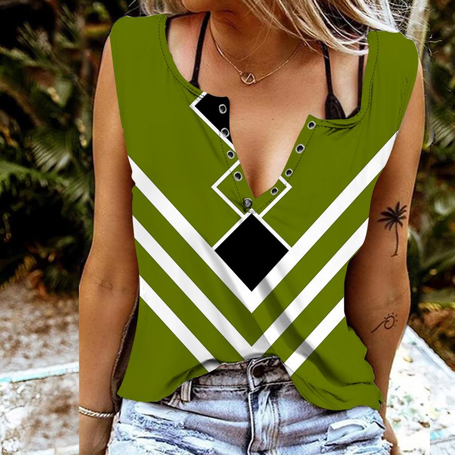 Dámské tílka Sexy letní topy s výstřihem do V Vesta s 3D vzorem čáry Tisk Cool lehké topy