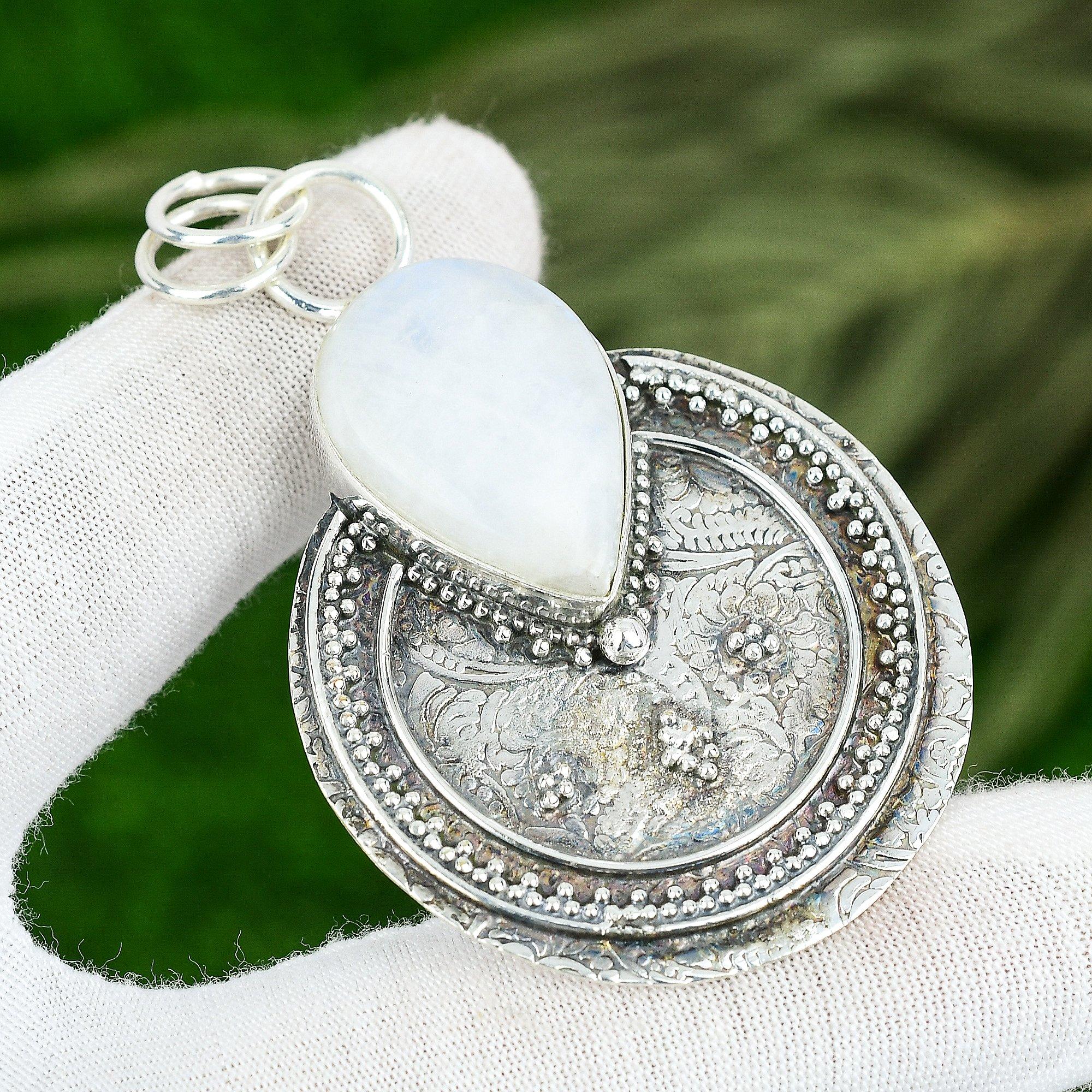 

Mothers day Sale Sterling Silver Rainbow Moonstone Stone Crown Chakra Pendant