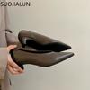 Fashion SUOJIALUN Spring Brand Women Pumps Shoes Fashion Pointed Toe Shallow Slip On Ladies Elegant Boat Shoes Thin Med Heel Single Shoe