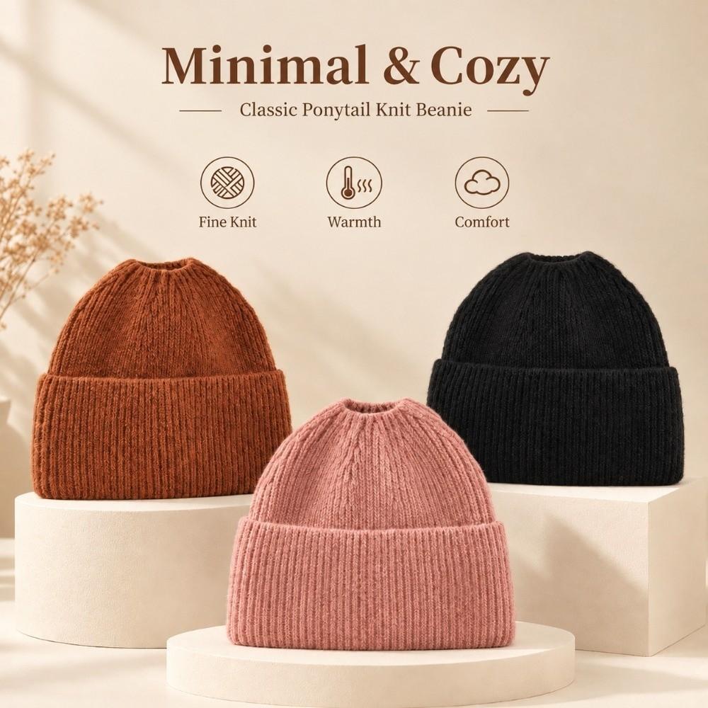 Windproof Knitted Hat Ear Protection Winter Hat Fashion High Ponytail Beanie Hat Women And Girls