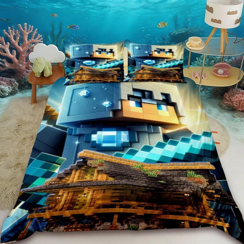 Minecraft 2/3pcs Duvet Cover Cartoon My World Quilt Cover Bedding Set Queen King Size with 1/2 Pillocase Bedroom
