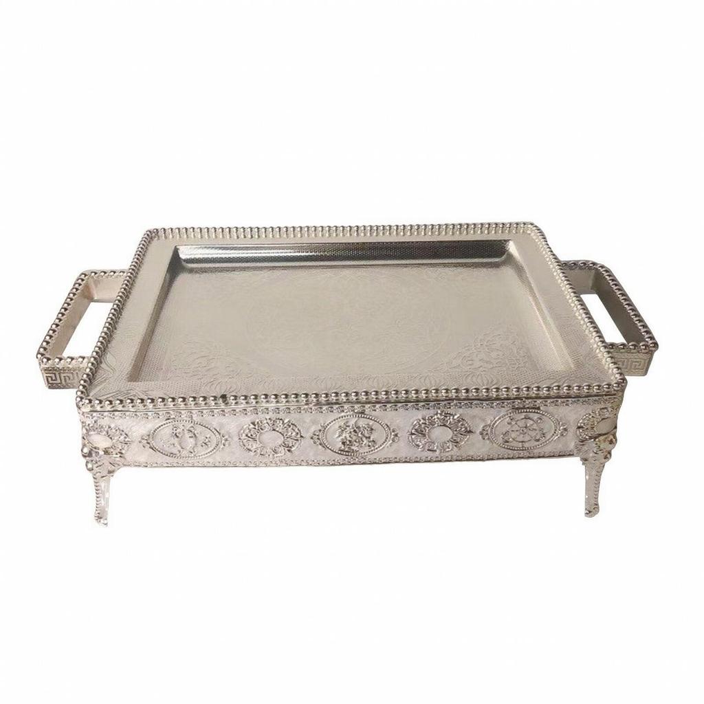 Serving Tray with Handles Embossed Metal Serveware Easy To Clean