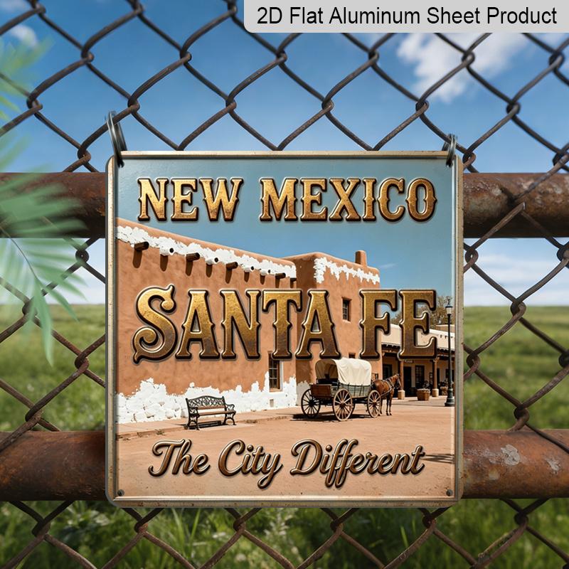 

2D Flat - 1pc, Vintage Metal Aluminum Decorative Sign, Santa Fe, Outdoor Retro Wall Decor, Home Decoration Suitable for Porches, Living Rooms 20*20cm