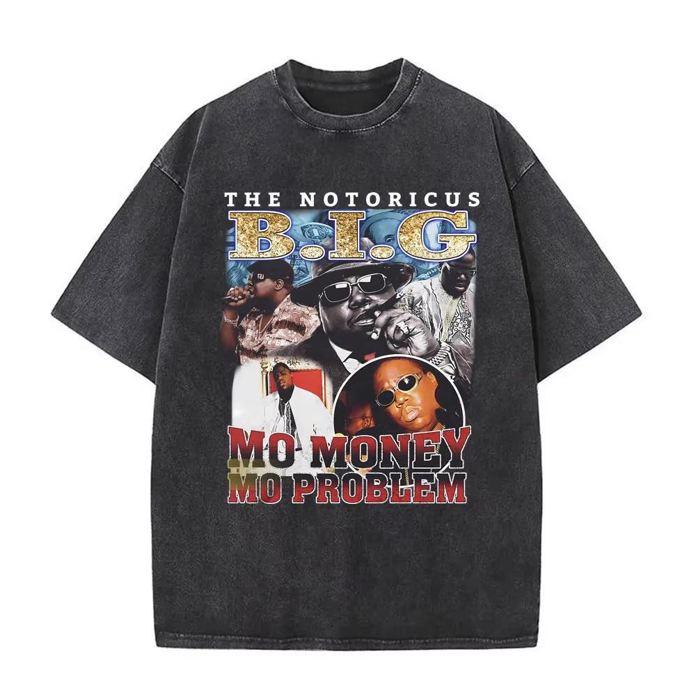 Washed Vintage Rapper The Notorious Big World Tour  Tshirt Biggie Smalls Print T Shirts Men Women Hip Hop Oversized Tshirts