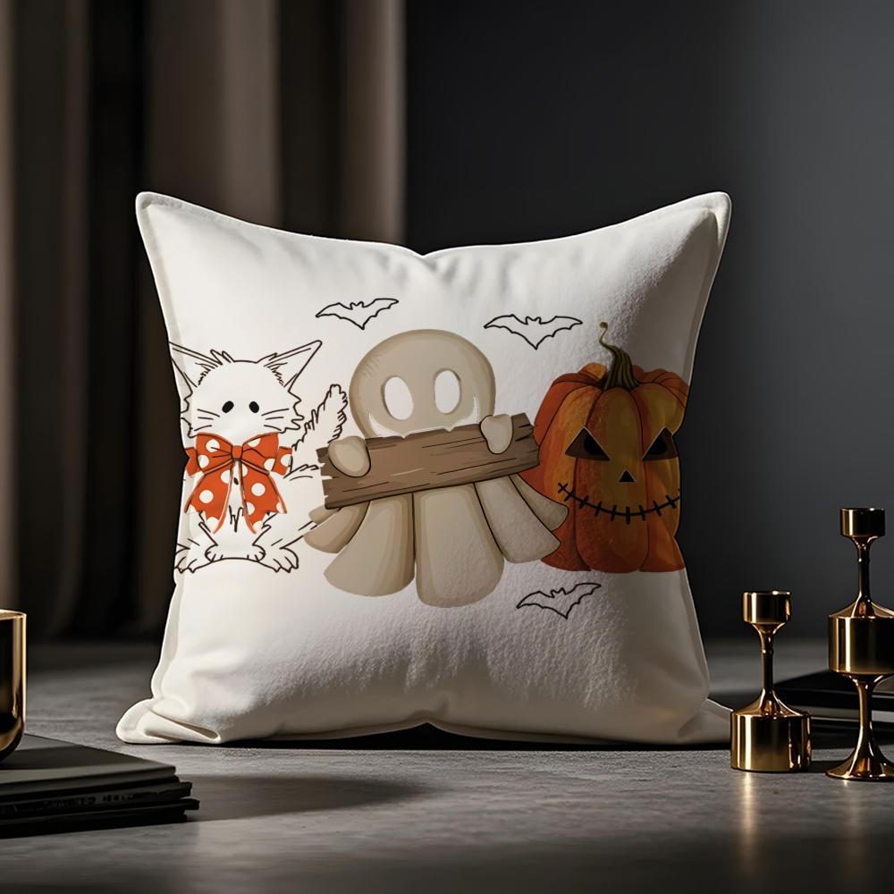 Halloween Prints Cushion Cover Anti-dustmite Pillowcase Invisible Zipper Silky Short Plush Sofa Cushion Cover