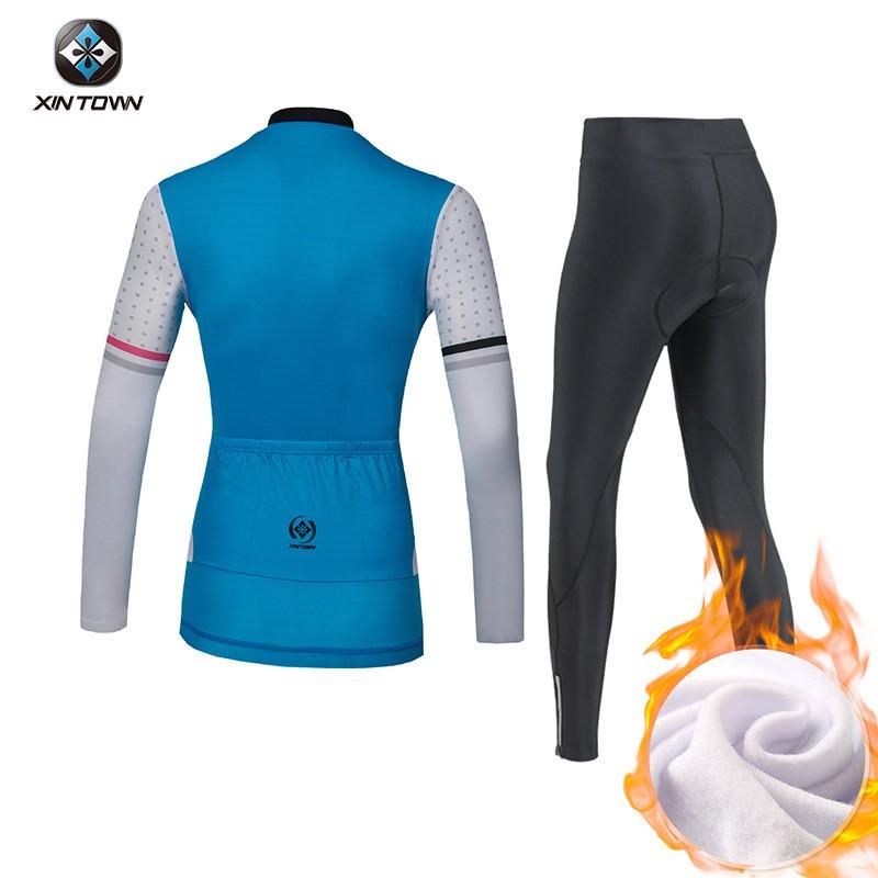 Womens Fleece Cycling Set Winter Warm Long Sleeve Bike Jacket Pants