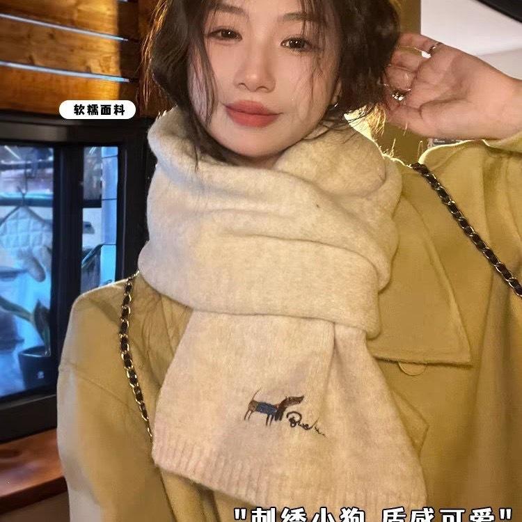 Korean cute puppy thorn couple solid color knitted scarf women's winter new versatile warm scarf