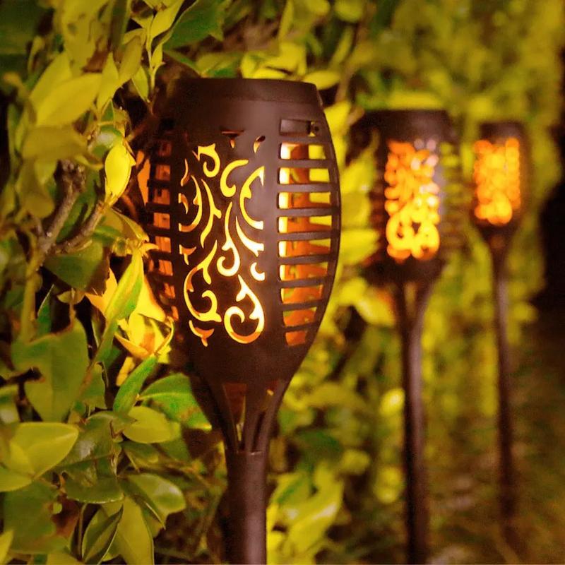 2024 New Solar Flame Torch Lights Flashing Lamp Waterproof Solars Charging Induction Garden Decoration Outdoor Lawn Floor Lights