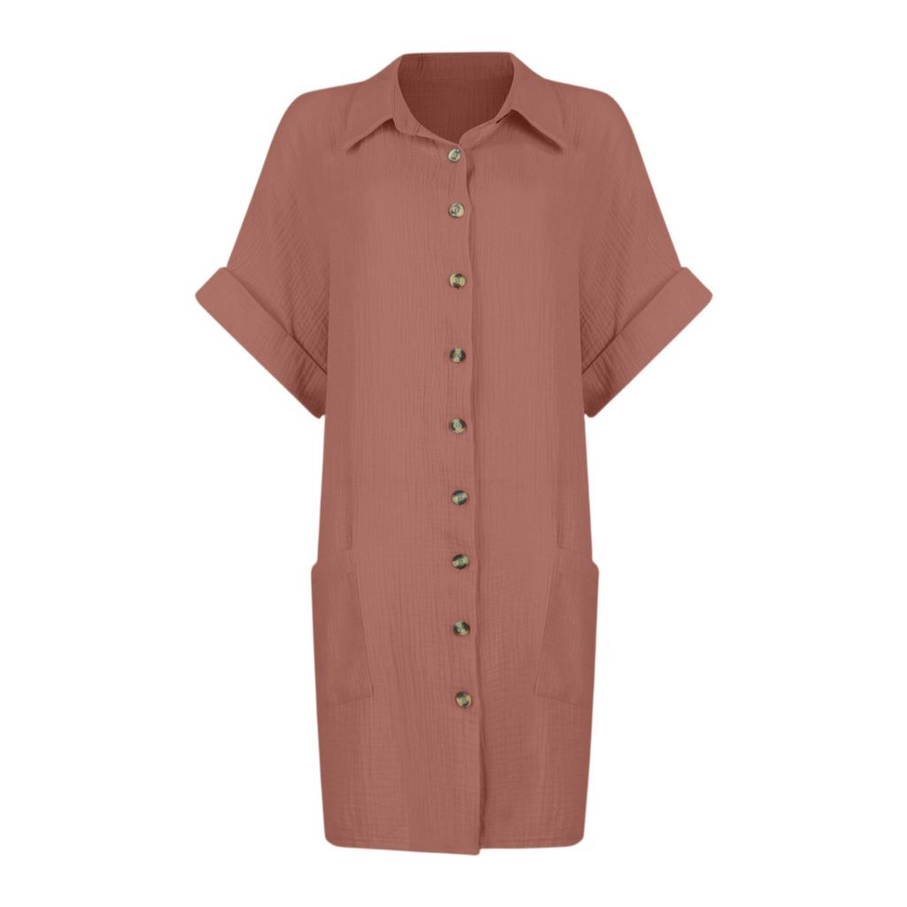 Modisches Damen-Sommerkleid mit V-Ausschnitt und Knopfleiste, kurzärmlig